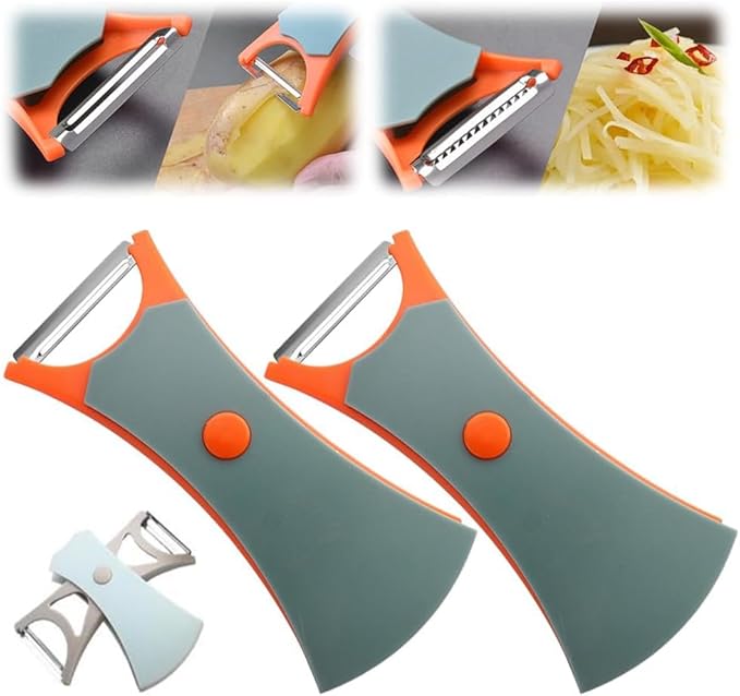 2 In 1 Fruit Peeler,Peeling and shredding Vegetables Potato Vegetable Peeler Carbon Steel Blade,Multi Function Stainless Steel Vegetable Peeler with Straight and Serrated Blades (2PCS-A)