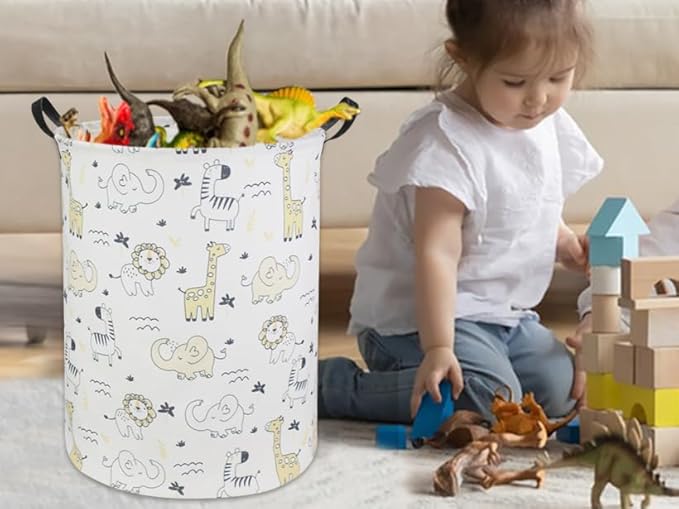 HIYAGON Baby Laundry Hamper Basket Baby Hamper for Nursery Boy and Girl Cute Kids Toys Storage Bin Organizer Animal Room Decor(Animals)