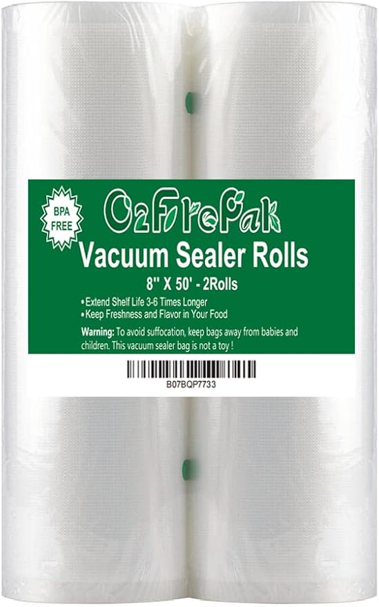 O2frepak 2Pack Vacuum Sealer Bags Rolls 8"x50' for Food Storage