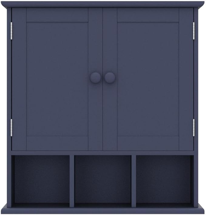 TaoHFE Blue Bathroom Over The Toilet Storage Cabinet,Wall Medicine Cabinet Organizer with 2 Door Adjustable Shelves,Wooden Modern Bathroom Shelves Wall Mounted Laundry Room
