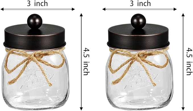 SheeChung Bathroom Decor, Bathroom Organizers and Storage, Qtip Holder, Vanity Decor, Cute Mason Jars for Cotton Swabs, Balls, Cotton Pads, Floss Picks (Oil Rubbed Bronze, 2 Pack)