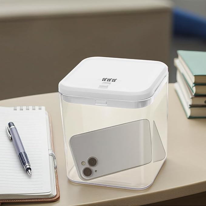 Clear Medicine Lock Box with code, Small Food Snack Phone medication Lock Boxes for Personal Items Combination Electronics Organizer,Phone Jail,Gaming Device Lockable Boxes