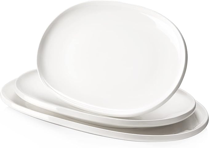 DOWAN Serving Platters and Trays for Wedding Decor, 16"/14"/12" Serving Dishes for Entertaining, White Porcelain Plates Set of 3