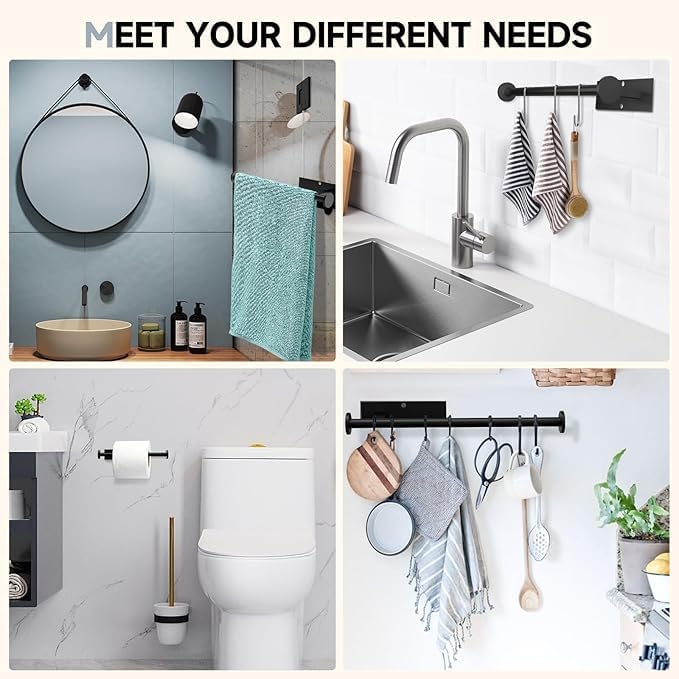 Paper Towel Holder Wall Mount - Self Adhesive No Drill or Drilling, SUS304 Stainless Steel - Kitchen, Bathroom, Sink, Pantry, Fridge(Black)
