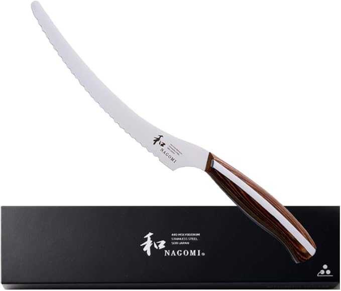 [NAGOMI] 8 inch Serrated Bread Knife, Stainless Steel HRC58 Ultra-sharp Serrated Blade Bread Knife For Homemade Bread | Black Stylish Gift Box