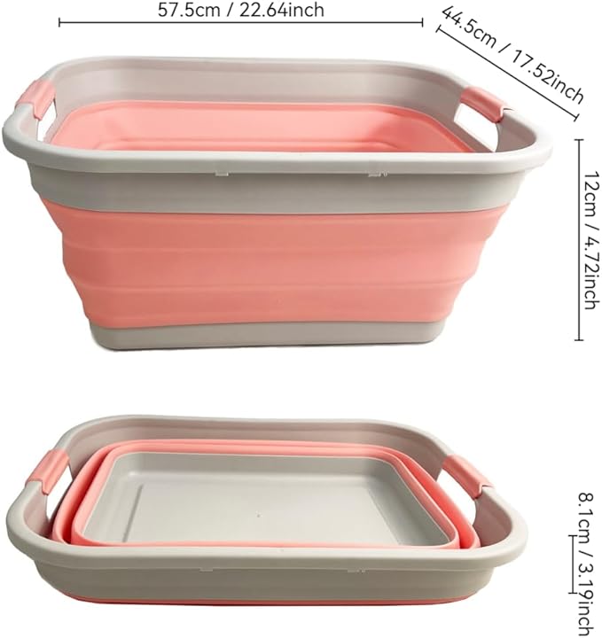 SAMMART 41L (10.8 gallon) Collapsible Plastic Laundry Basket - Foldable Pop Up Storage Container/Organizer - Portable Washing Tub - Space Saving (Grey/Quartz Pink, Rectangular)
