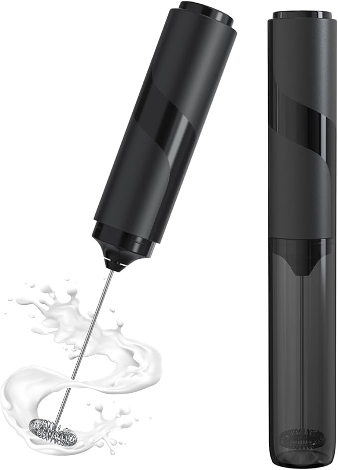 Milk Frother Handheld Battery, Electric Foam Maker Frother Wand, Drink Mixer with Stainless Steel Whisk for Coffee, Matcha, Lattes, Cappuccino Black