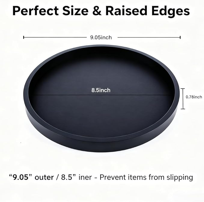 Silicone Bathroom Tray - 9-Inch Round Vanity Tray, Suitable for Candles, Perfumes, Soap Dispensers Black