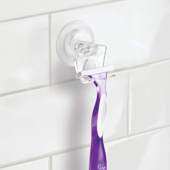 iDesign Plastic Power Lock Suction Bathroom Shower Hooks for Razor, Loofah, Wash Cloth, 2.25" x 2.25" x 2.5", Clear