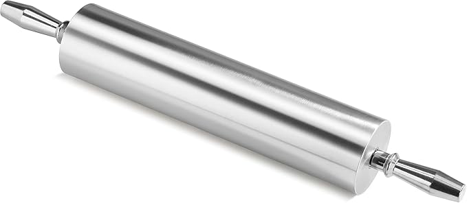 New Star Foodservice 18 Inch Aluminum Rolling Pin, Extra Heavy Duty Commercial Dough Roller with Rotating Barrel and Handles, Silver