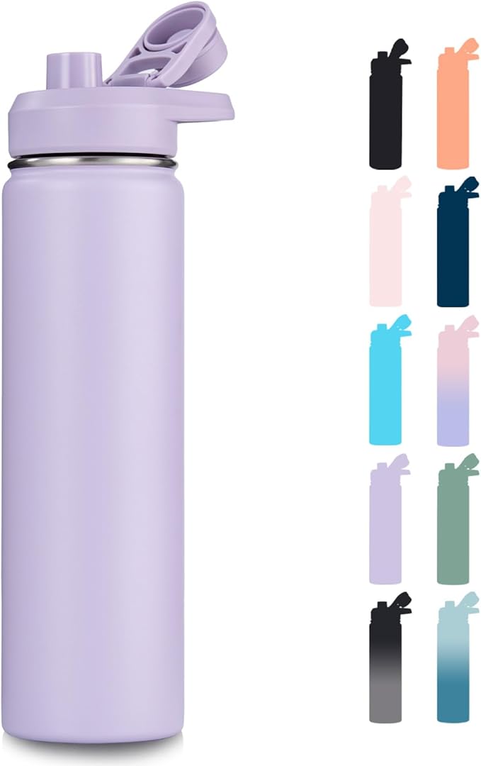 24 oz Insulated Water Bottle with Handle, 304 Stainless Steel Water Bottles with Wide Mouth, Double Wall Vacuum Sports Water Bottle, BPA Free, Keep Cold and Hot, Purple