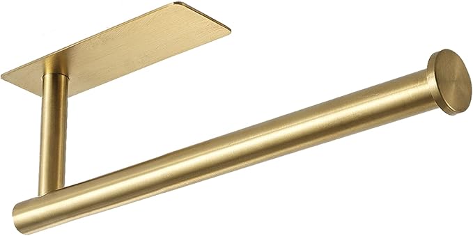 theaoo Paper Towel Holder for Kitchen, Adhesive Under Cabinet Paper Towel Roll Rack for Bathroom Towel, Wall Mounted Matte Black, SUS304 Stainless Steel(1, Gold)