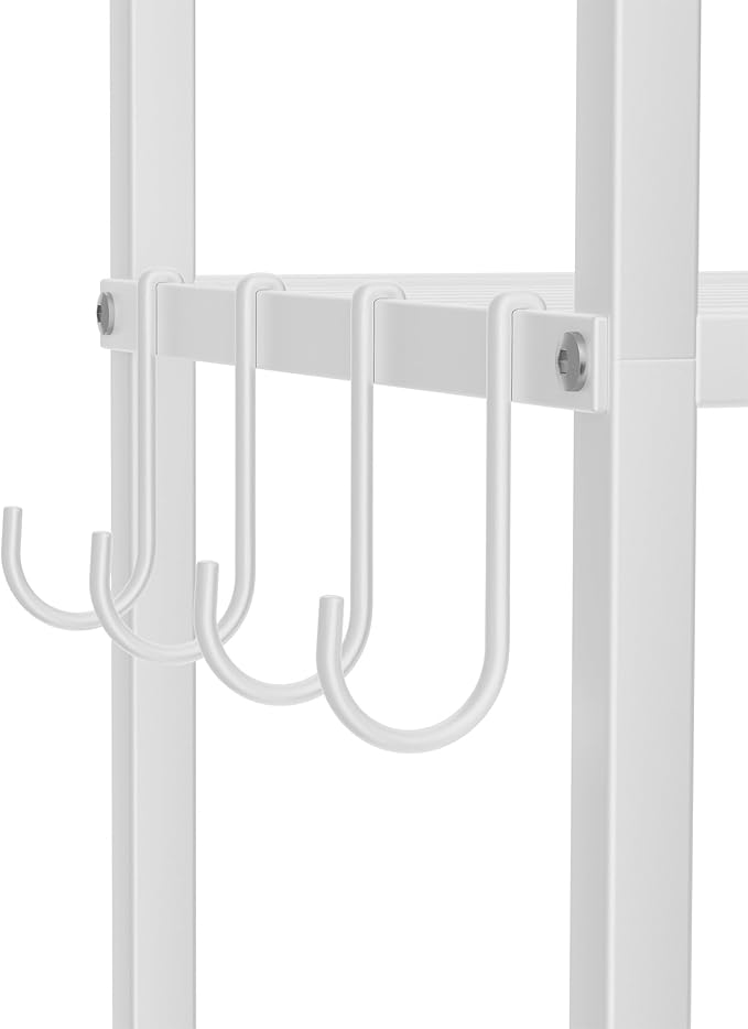4-Tier Over The Toilet Storage, Bathroom Organizer, Space-Saving, Above Toilet Storage Rack with 4 Hooks and Paper Holder, Metal Shelf, White