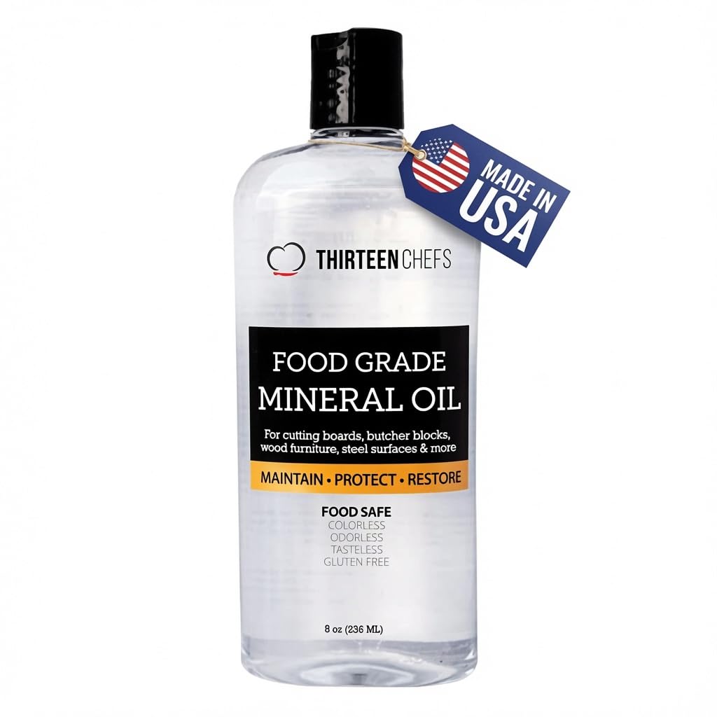 Thirteen Chefs Mineral Oil - 128oz Food Grade Conditioner for Wood Cutting Board, Countertop & Butcher Block, Lubricant for Knife or Meat Grinder - Safe USP Finish on Marble, Soapstone