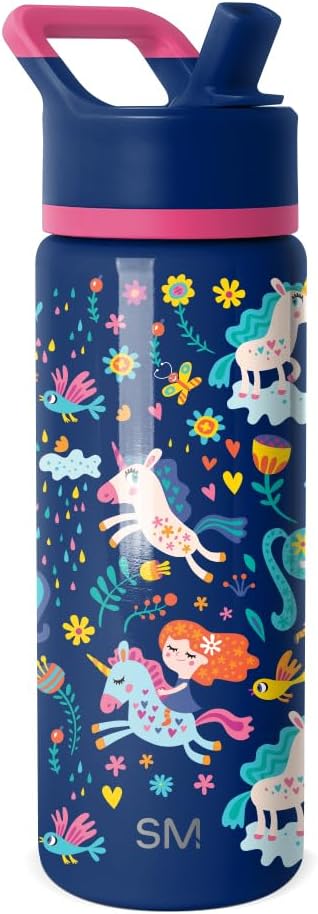 Simple Modern Kids Summit Water Bottle with Straw Lid | 18oz Stainless Steel Tumbler for Toddlers, School | Unicorn Rainbows