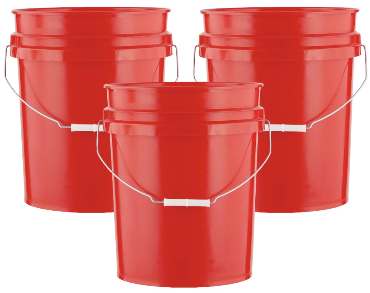 House Naturals 5 Gallon Premium HPDE Plastic Bucket - Made in USA Food Grade Container, BPA Free All Purpose Pail (5, Red)