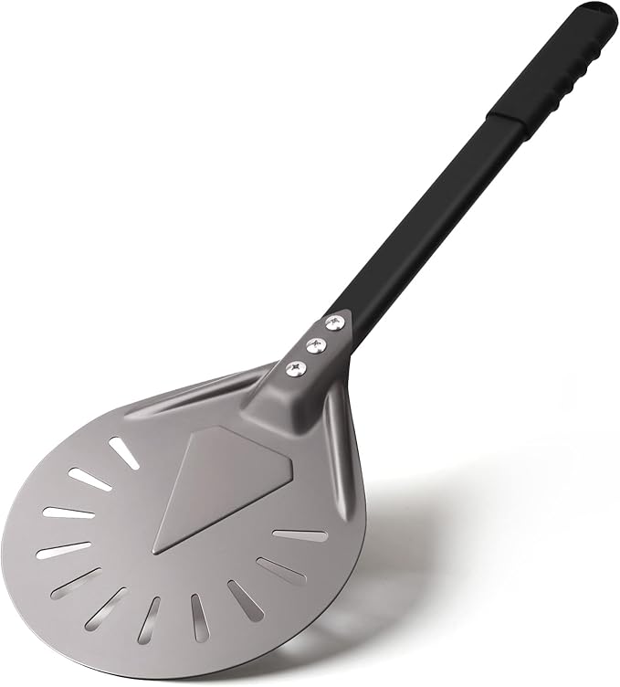 Newmeto Pizza Turning Peel 6 Inch Round Aluminum Perforated Pizza Peel Turner with Metal Handle Pizza Paddle for Homemade Pizza Oven Accessories
