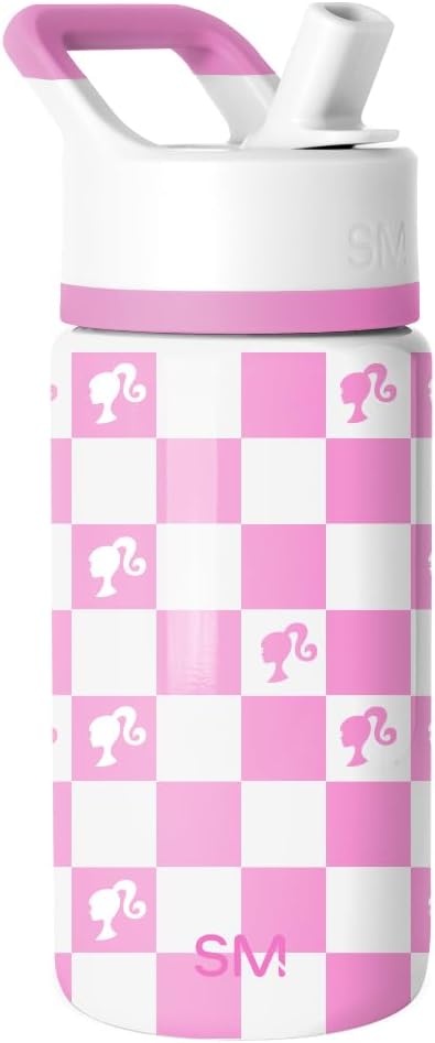 Simple Modern Kids Summit Water Bottle with Straw Lid | Mattel Barbie 14oz Stainless Steel Cup Insulated Tumbler for Girls, School | Barbie Checkmate