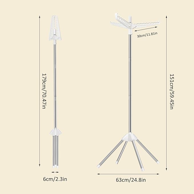 SUYU Clothes Drying Rack, Foldable Drying Rack Clothing, Laundry Drying Rack, 59-Inch Indoor Clothes Airer with 3 Rotatable Arms, Stainless Steel,4 Legs,White and Silver SNJ101