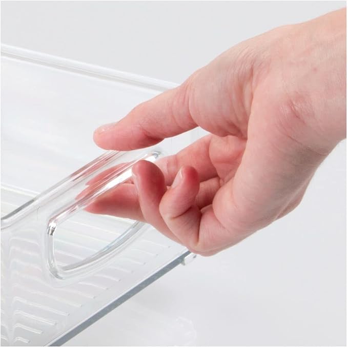 mDesign Plastic Bathroom Storage Container Bins w/ Handles - Closet, Cabinet, Vanity, Cupboard Shelf Organization, Hair Tools Accessory Organizer - Ligne Collection; Clear, 10x6x3 (Pack of 4)