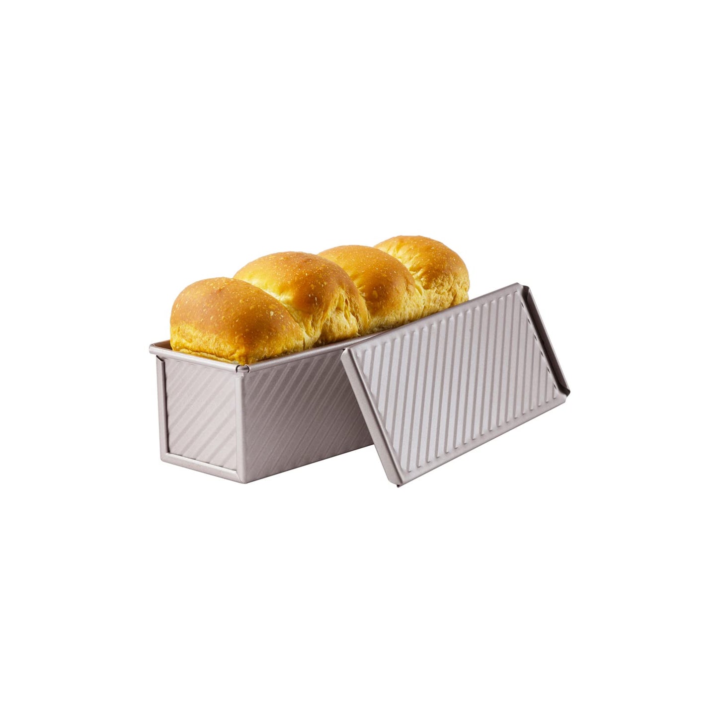 CHEFMADE Pullman Loaf Pan with Lid, 1Lb Dough Capacity Non-Stick Rectangle Corrugated Toast Box for Oven Baking 4" x 7.7"x 4.3"(Champagne Gold)