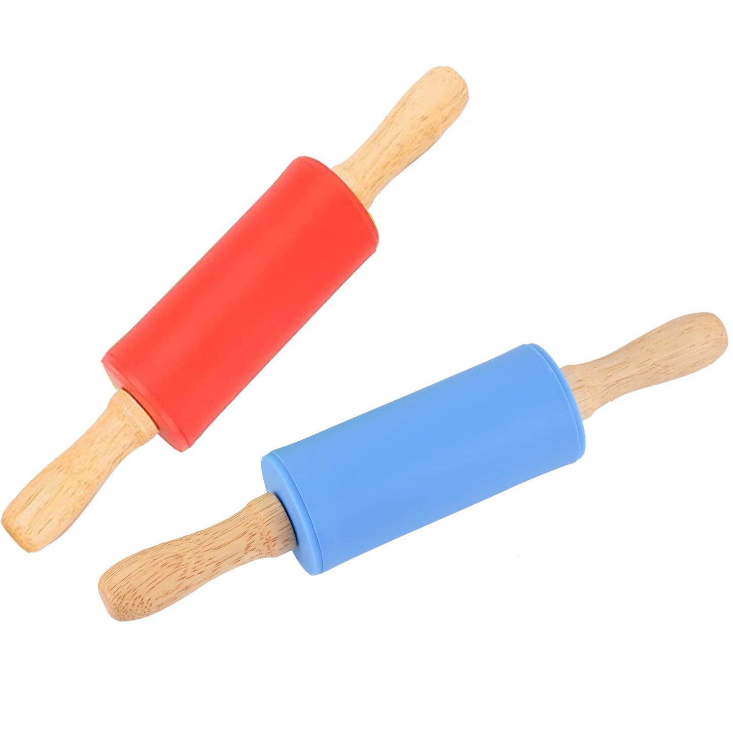 Honglida Mini Silicone Rolling Pin for Kids, Non-stick Surface Wood Handle, 9 Inch 2 Pack