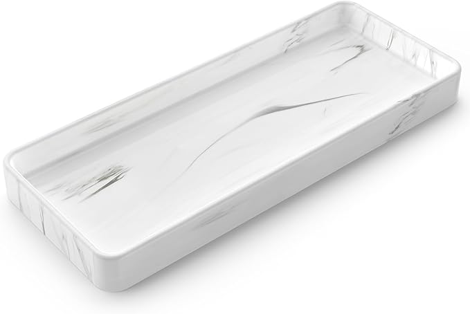 Gurygo 12" Ceramic Bathroom Vanity Tray for Kitchen Counter - Kitchen Soap Trays - Rectangular Vanity Tray for Bathroom - Porcelain Large Serving Trays (Marble, Set/1)