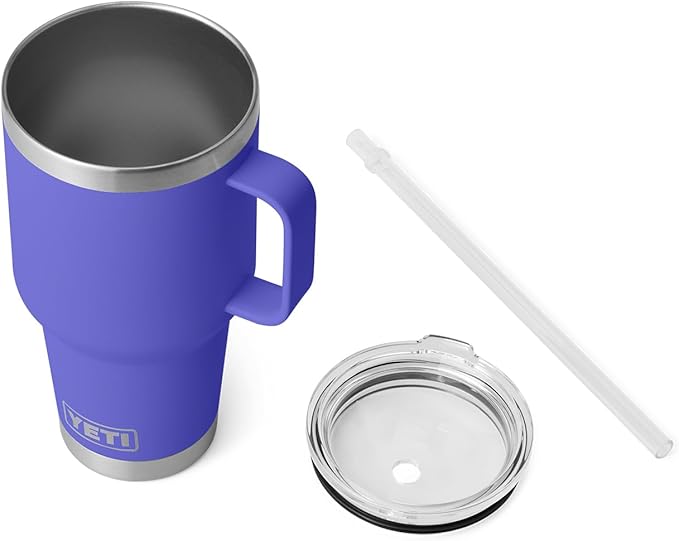 YETI Rambler 35 oz Tumbler with Handle and Straw Lid, Travel Mug Water Tumbler, Vacuum Insulated Cup with Handle, Stainless Steel, Ultramarine Violet