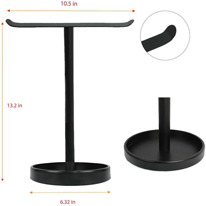 Hand Towel Holder Stand for Bathroom with Storage Tray, SUS304 Stainless Steel T-Shape Towel Bar Rack Stand for Bathroom Kitchen Vanity Countertop, Matte Black