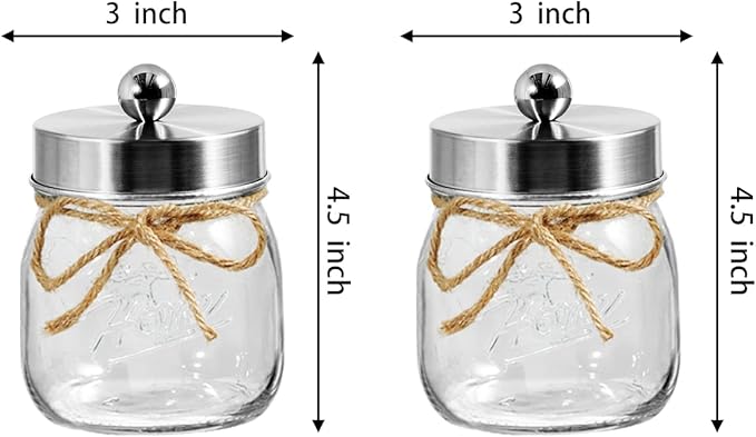 SheeChung 2 Pack Qtip Holder for Bathroom - Cotton Swab Holders, Bathroom Organizers and Storage for Cotton Round Pads, Balls, Floss Pick - Brushed Steel