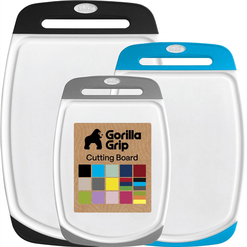 GORILLA GRIP BPA-Free Reversible Kitchen Cutting Board, Set of 3, Red