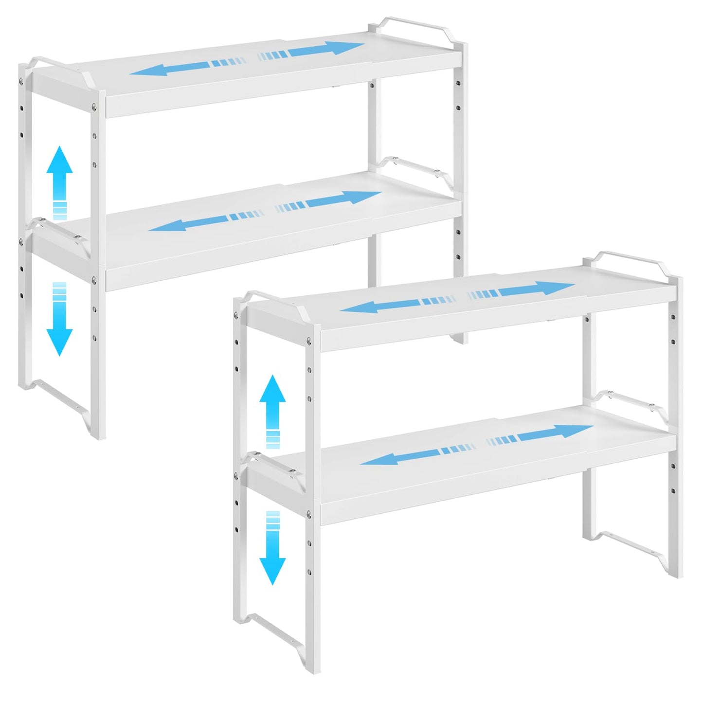 4 Pack Kitchen Cabinet Shelves Organizers, Kitchen Counter Storage Shelf Spice Rack, Expandable Length, Adjustable Height, Stackable, Sturdy 30LBS Bearing, Small Cupboard Tabletop Organizer Shelf Rack