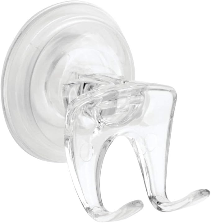 iDesign Plastic Power Lock Suction Bathroom Shower Hooks for Razor, Loofah, Wash Cloth, 2.25" x 2.25" x 2.5", Clear