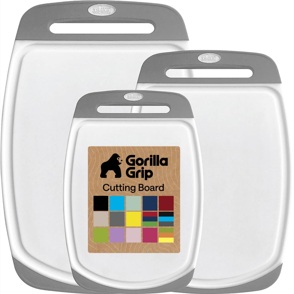 GORILLA GRIP BPA-Free Reversible Kitchen Cutting Board, Set of 3, Red