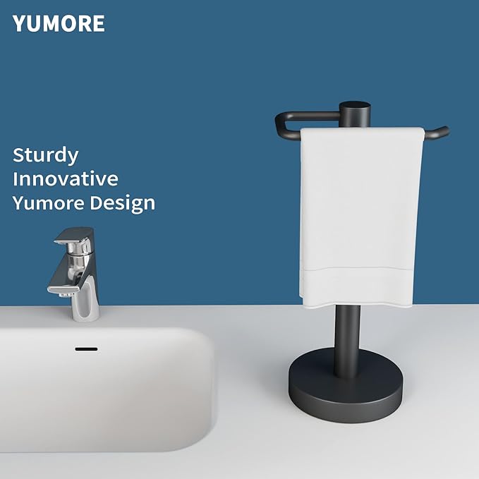 YUMORE Hand Towel Holder Stand Countertop Towel Rack Free Standing Towel Bar Hanger for Bathroom Kitchen Pro Max Matte Black