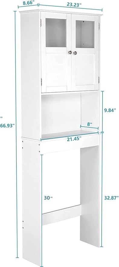 VINGLI Over The Toilet Storage Cabinet White Bathroom Storage Organizer Above The Toilet Shelf with Acrylic Glass Double Doors Wood Muebles para BañO Rack with Adjustable Shelf