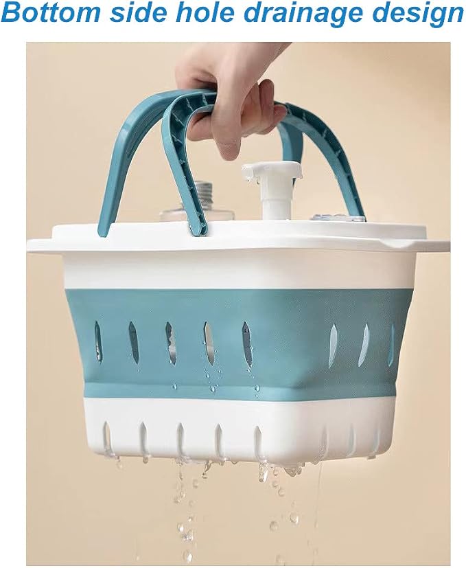 Plastic Caddy for Cleaning Supplies Products, Storage Collapsible Basket with Handles, Box Organizer Bin for Bathroom, Kitchen, College Dorm,Gym (Blue 1 pack)