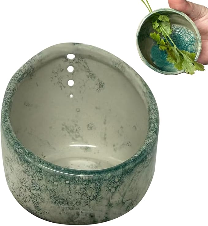 Pottery Herb Stripper Bowl, Upgrade Pottery Herb Stripper Cup Ceramic Herb Peeling Cup, Handmade Different Round Hole Sizes Suitable for Peeling Off The Leafy Assembly (A)