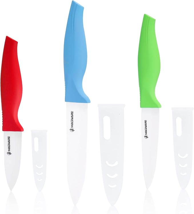 Magiware 6-Piece Ceramic Paring Knife Set with Sheaths-Sharp and Healthy (include 5 inch 4 inch 3 inch Utility Fruit Paring Knife)-color01,Red,win0529