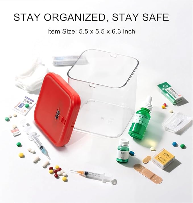 EMLTHORYClear Medicine Lock Box with code, Small Food Snack Phone medication Lock Boxes for Personal Items Combination Electronics Organizer,Phone Jail,Gaming Device Lockable Boxes