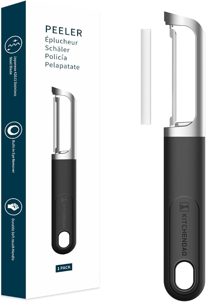 KITCHENDAO Swivel Vegetable Potato Peeler for Kitchen, Japanese Stainless Steel Sharp Blade, Heavy Duty Die-cast Construction, Built-in Eye Remover, Soft-touch Handle, Dishwasher Safe, Green