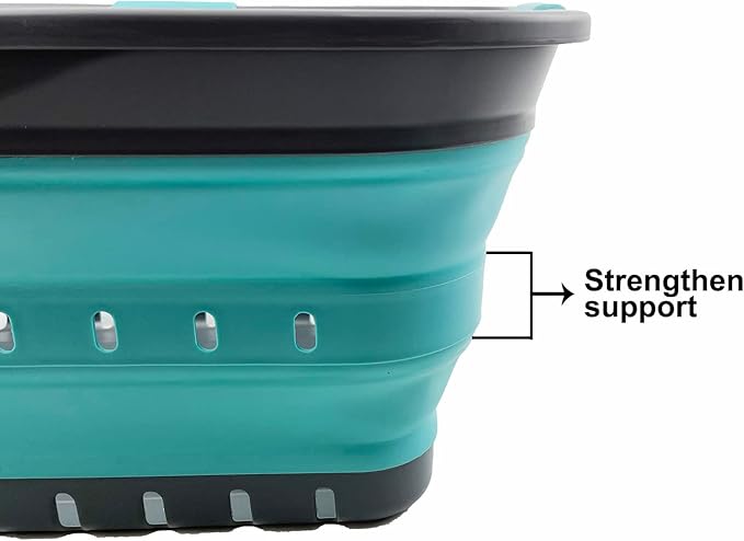SAMMART 42L (11 gallon) Collapsible Plastic Laundry Basket - Foldable Pop Up Storage Container/Organizer - Space Saving Hamper/Basket (Grey/Crystal Blue)