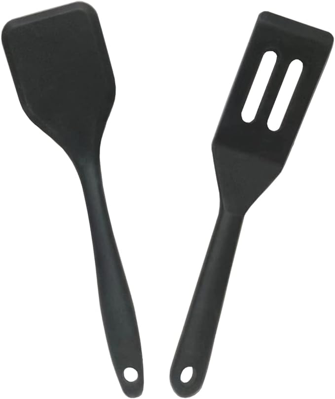 2 Pieces Mini Spatula Small Spatula Brownie Serving Set Flexible Nonstick Silicone Red Serve Slotted Spatula Turner for Cooking, Baking & Flipping Eggs