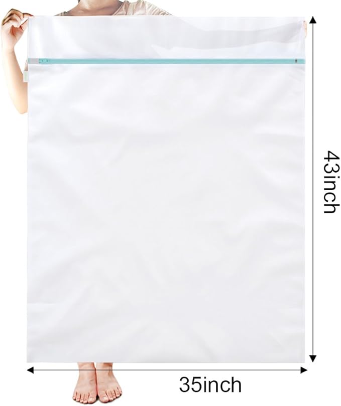 OTraki 2 Pack Extra Large Laundry Mesh Bag 43 x 35 Inch Mesh Laundry Bag Zippered Big Net Bag for Blanket Sweater Coat Bedding Sheet in Home Dorm Hotel Don't Drying, Melting 140-176℉, White