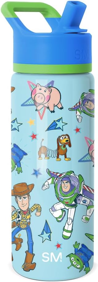 Simple Modern Kids Summit Water Bottle with Straw Lid | Disney Toy Story 18oz Stainless Steel Cup Insulated Tumbler for Boys, School | Buzz and Woody Adventures
