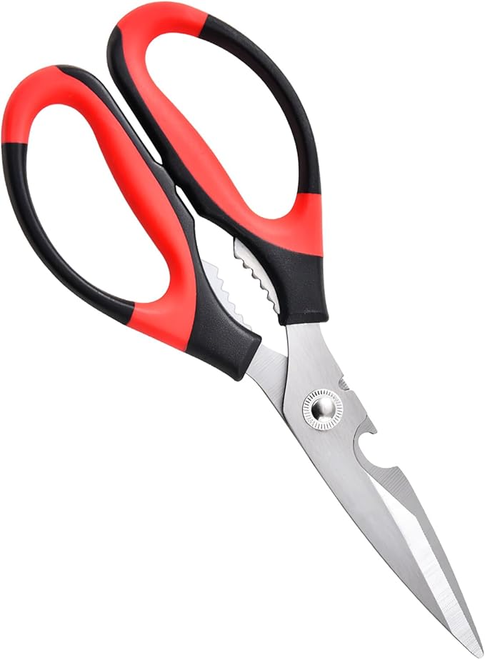 Multipurpose kitchen scissors, heavy duty meat poultry scissors, spice scissors, food cooking scissors, stainless steel utility scissors (1, white)