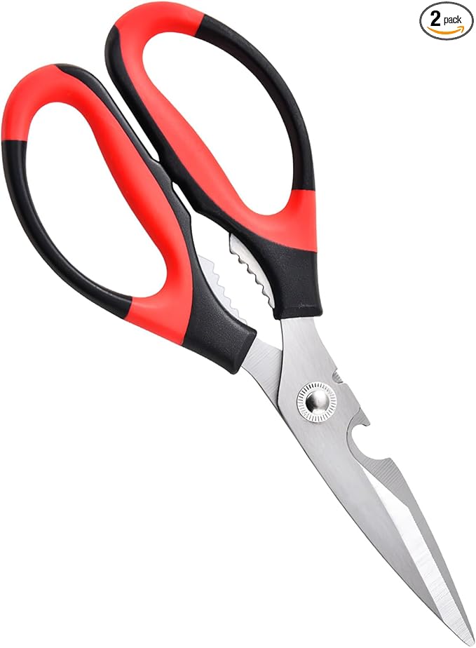 Multipurpose kitchen scissors, heavy duty meat poultry scissors, spice scissors, food cooking scissors, stainless steel utility scissors (1, white)