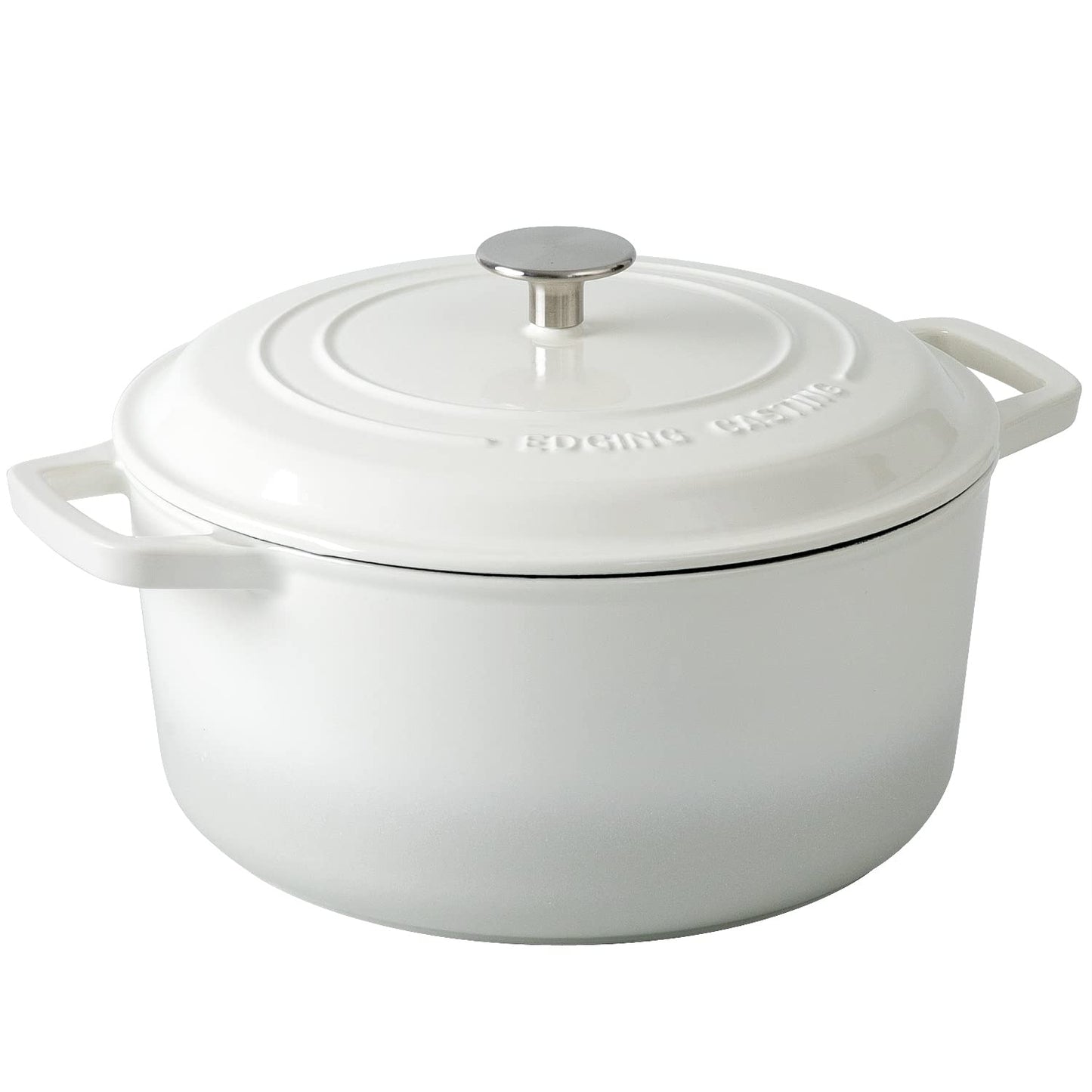 EDGING CASTING Enameled Cast Iron Dutch Oven Pot With Lid, Dutch Oven for Sourdough Bread Baking Round Pot Dule Handle, 7.5 Quart, White