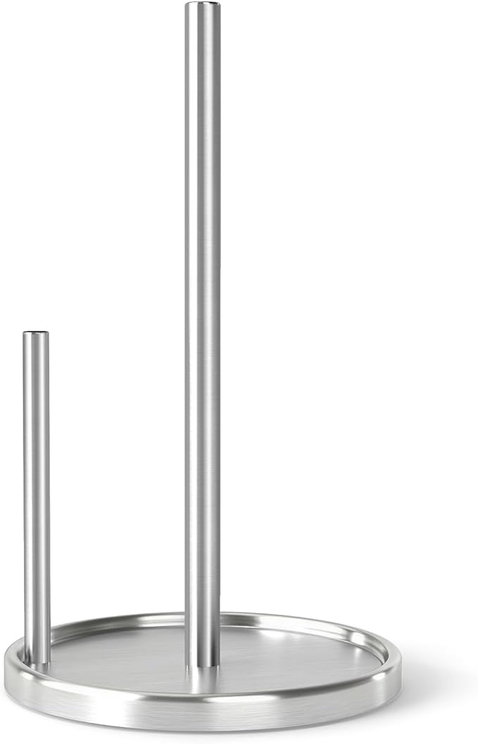 Paper Towel Holder Countertop, Silver Kitchen Paper Towels Holder, Paper Roll Holder with Weighted Base