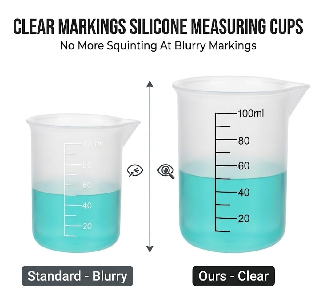 Silicone Measuring Cups for Resin Supplies,Resin Kit for 250ml &100ml Non-Stick Mixing Cups,Silicone Cups for Resin Molds,Epoxy Resin Cups,Cooking,Casting Molds,Jewelry Makin,DIY Crafts